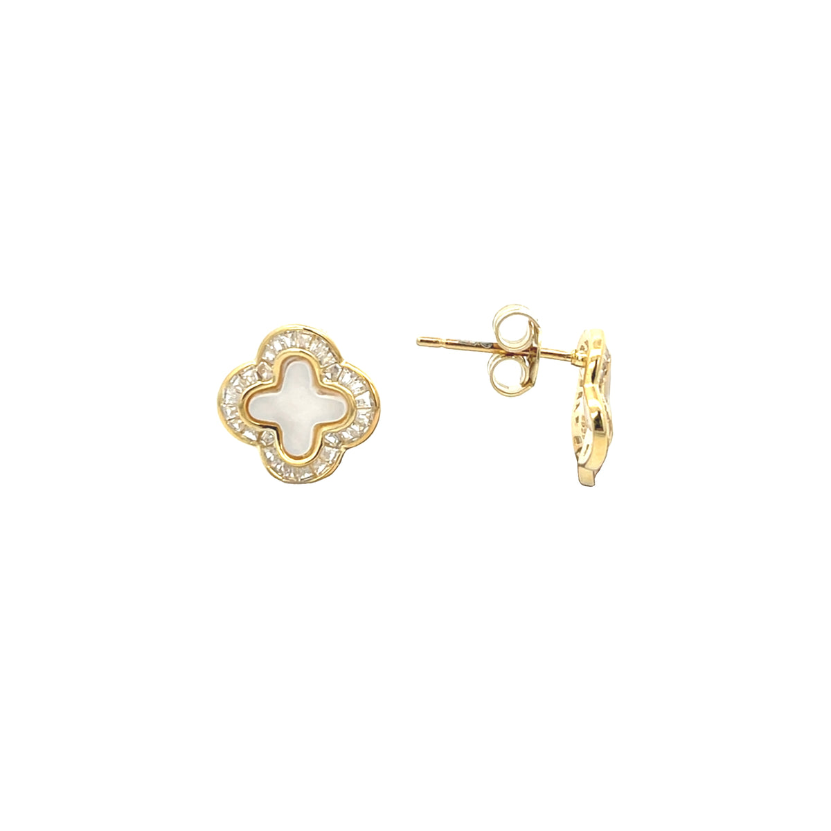 Four-Leaf Clover Earrings in Mother of Pearl, in S925 Silver and Gold