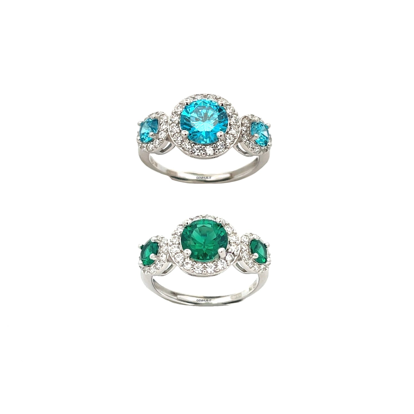 Anello Trilogy Grande Tondo Verde in Argento S925 e Zirconi