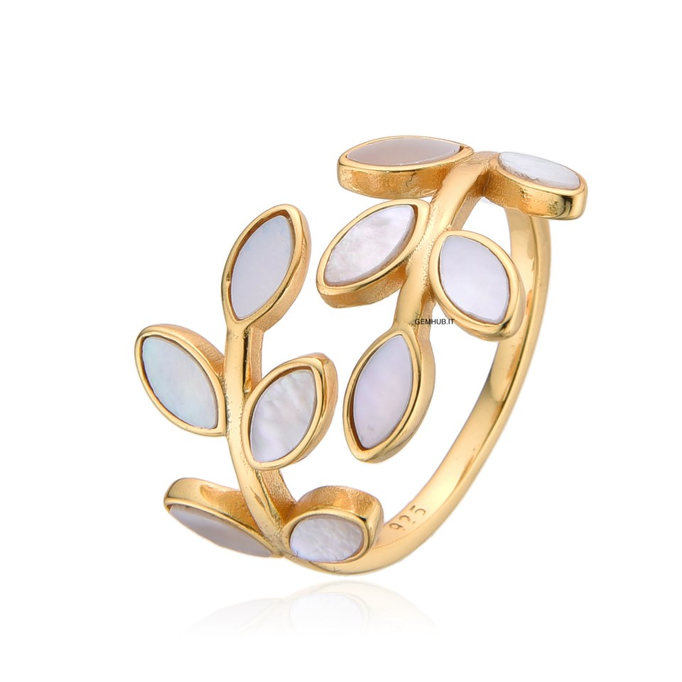 Anello Foglie in Madreperla Pura, Argento s925
