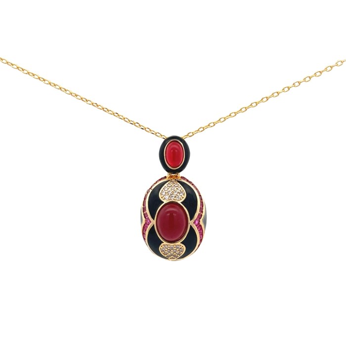 Collana Modello BRILLA, Nero ovale con centrale Bordeaux, in ACCIAIO inox