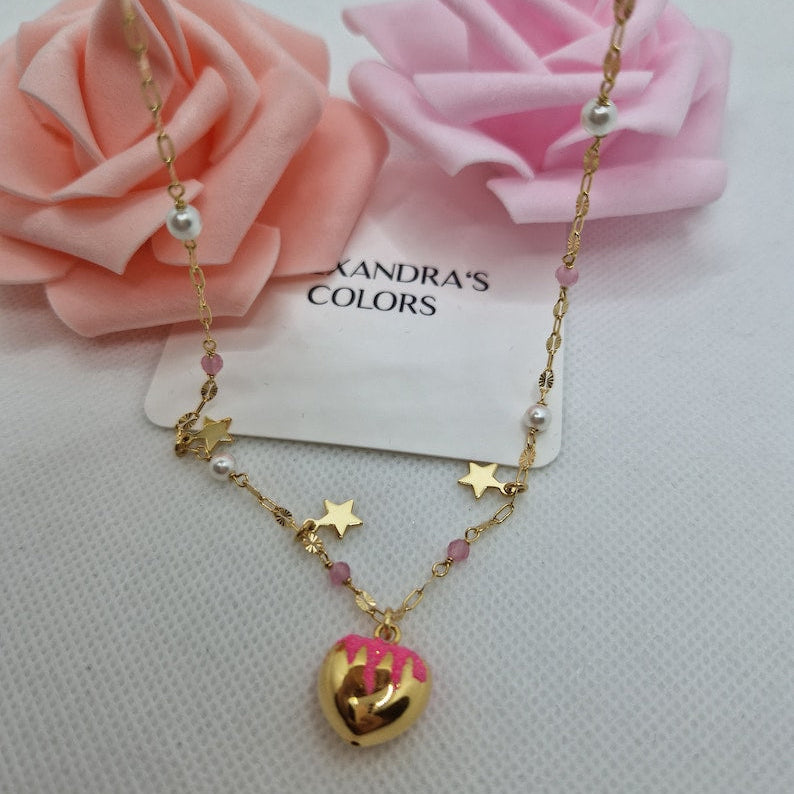 Colorful Domed Heart Necklaces - S925 Silver