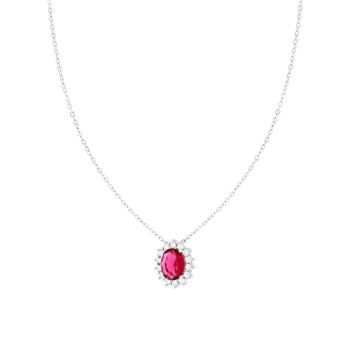 Catenina d'argento con pendente ovale di rubino e diamanti.