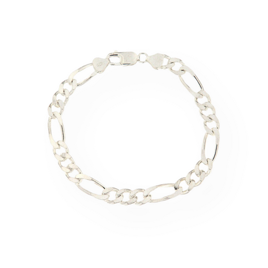 Braccialetto a catena in argento a maglia figaro, con chiusura a moschettone.