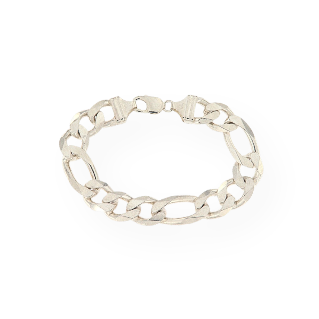 Bracciale a catena d'argento con maglia Figaro, chiusura a moschettone.