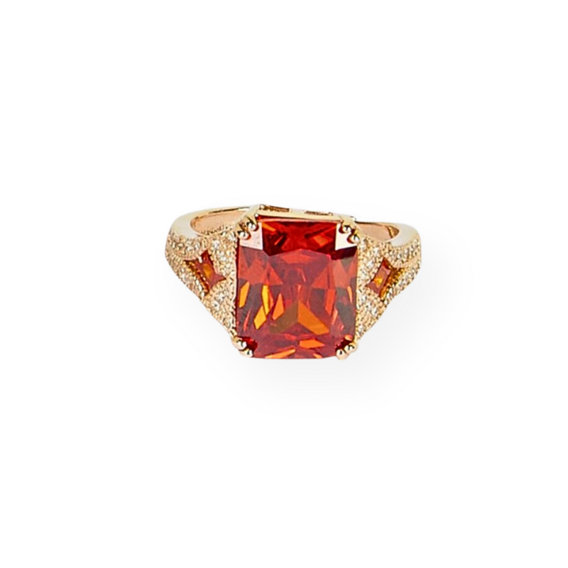 Bague rectangulaire en or 18 carats et argent 925 avec zircon