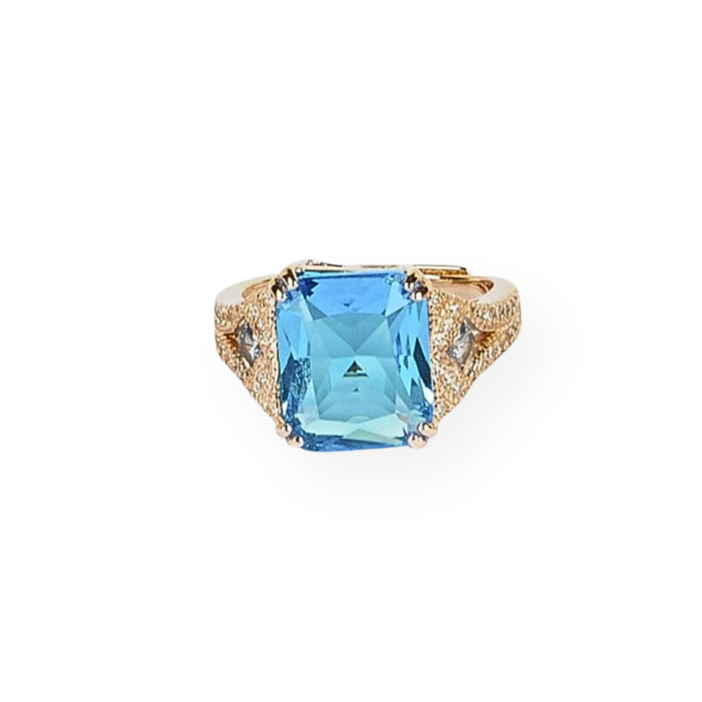 18K Gold & 925 Silver Zircon Rectangular Ring