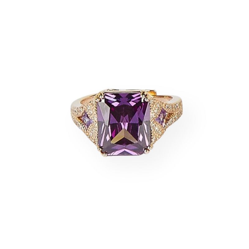 Bague rectangulaire en or 18 carats et argent 925 avec zircon