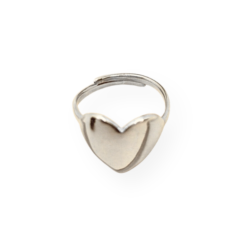 Anello Cuore Piatto - Argento 925 & Oro 18k | Regolabile