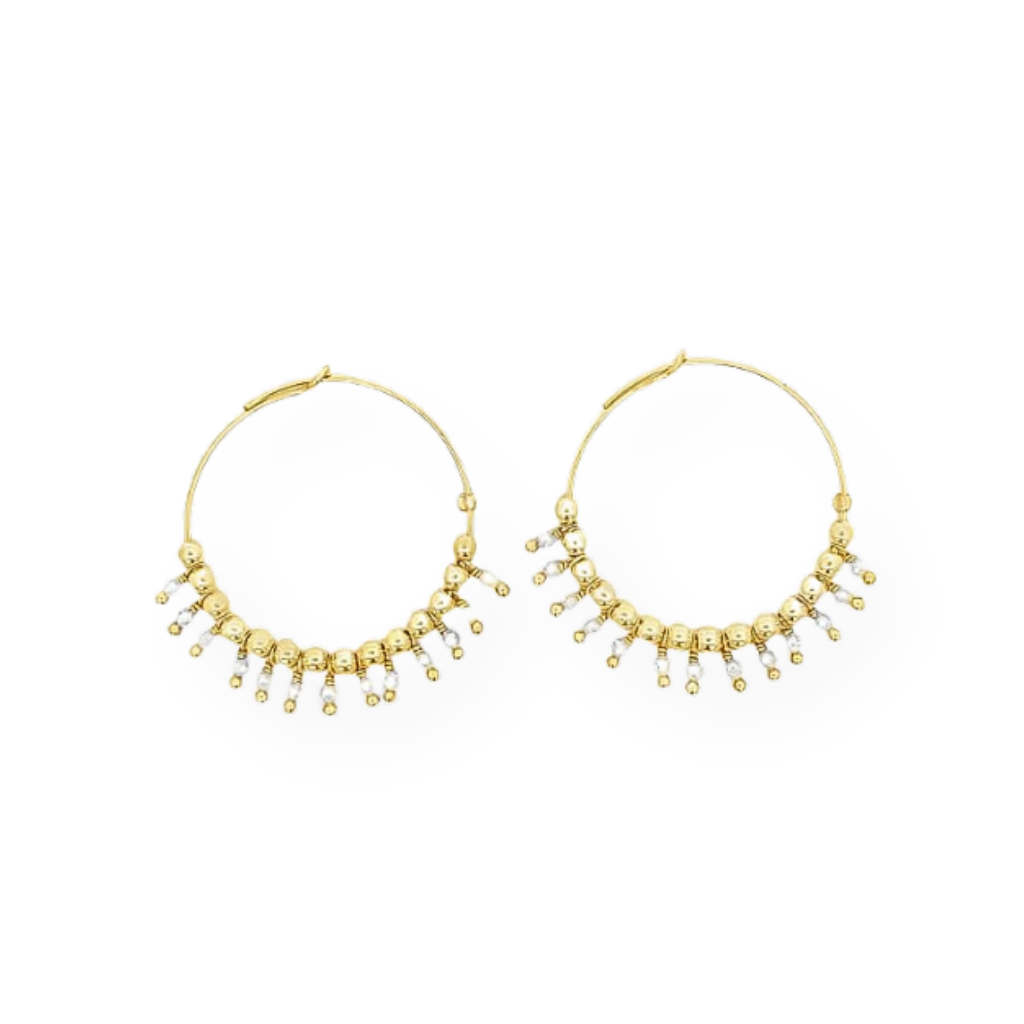 Hoop earrings with pearls and colored beads, in Silver and Gold