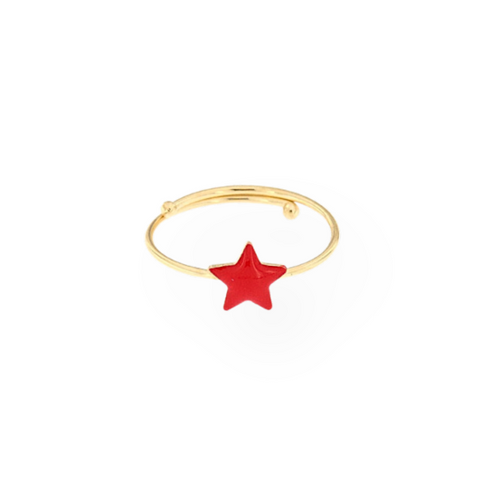 Red Star Ring, s925 Silver Enamel