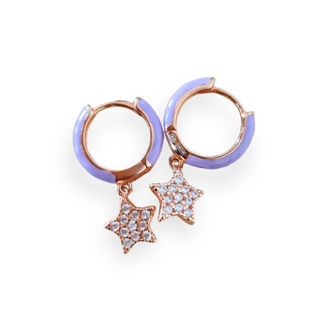 Orecchini Cerchietto Colore Pastello e stelline, Argento S925