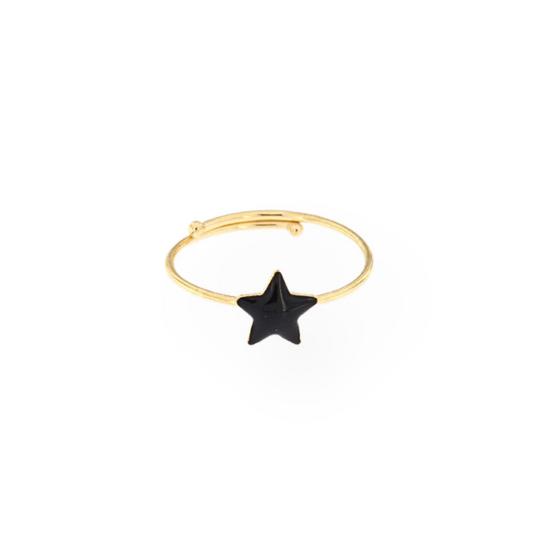 Adjustable Ring Black Enamelled Star