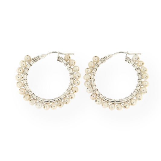 Hoop Earrings With Natural Pearl Corals