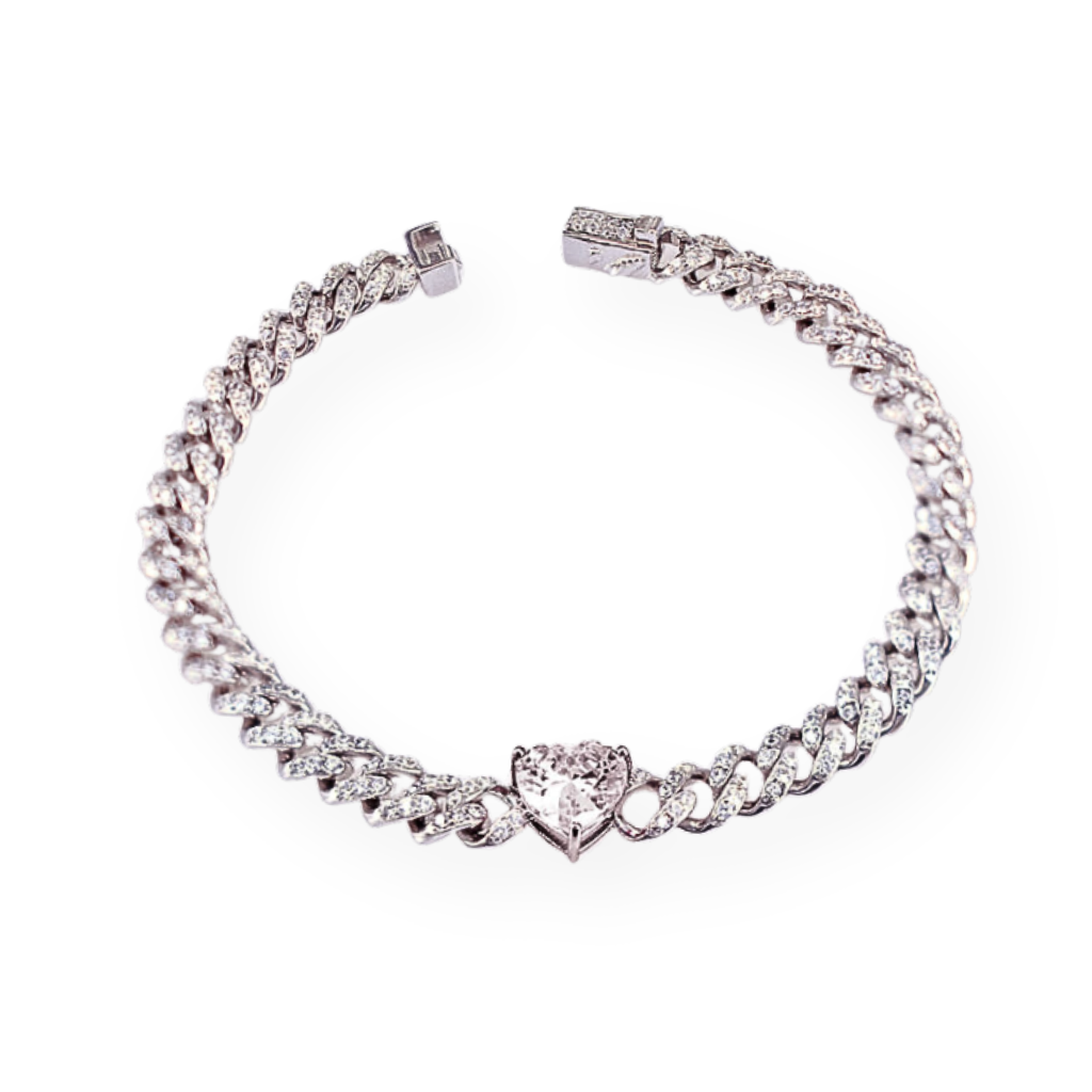925 Silver and Zirconia Heart Curb Bracelet