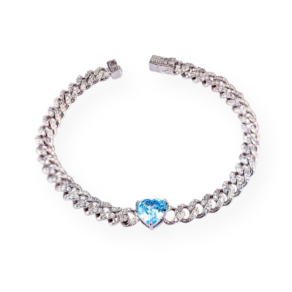 925 Silver and Zirconia Heart Curb Bracelet