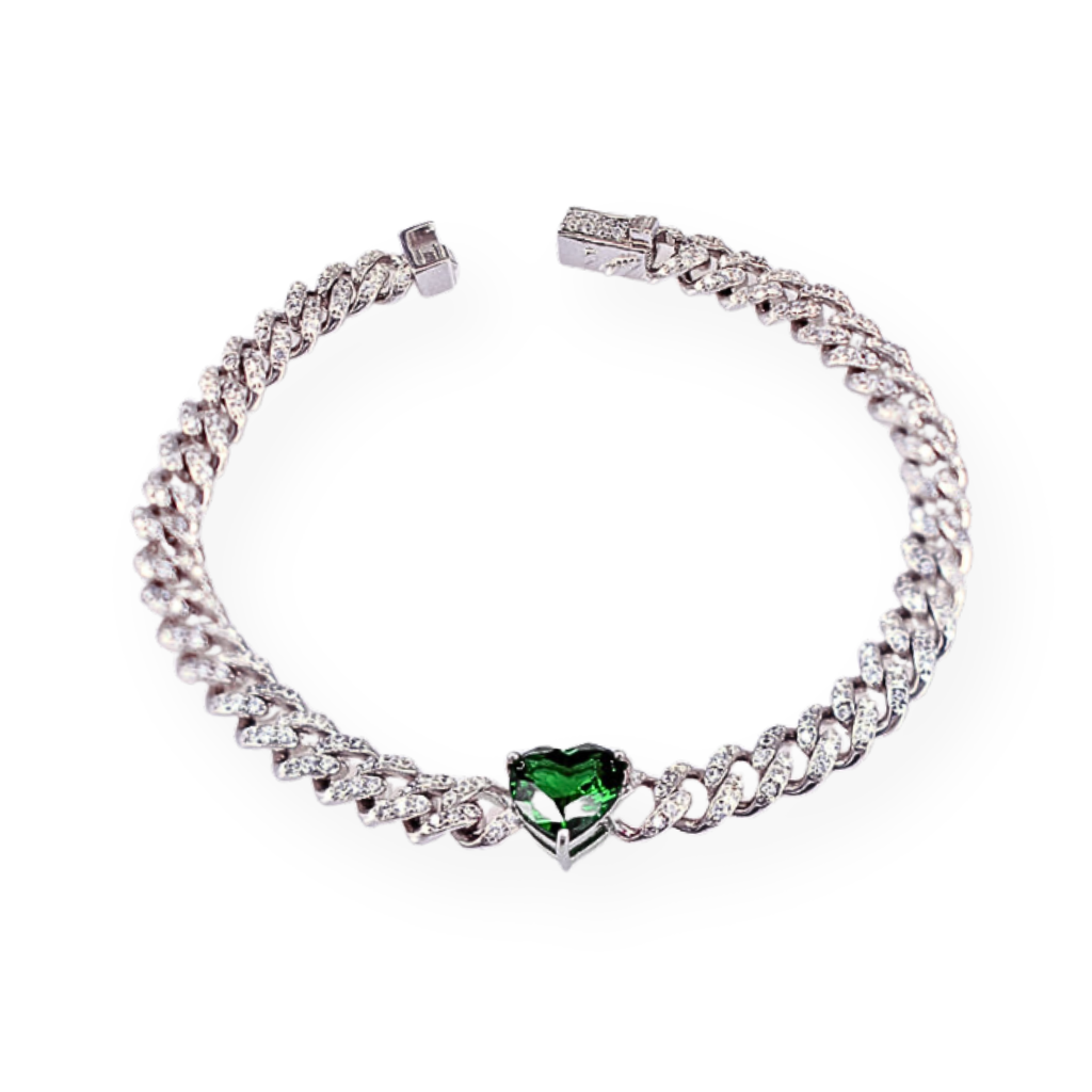 925 Silver and Zirconia Heart Curb Bracelet