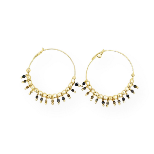 Hoop earrings with pearls and colored beads, in Silver and Gold
