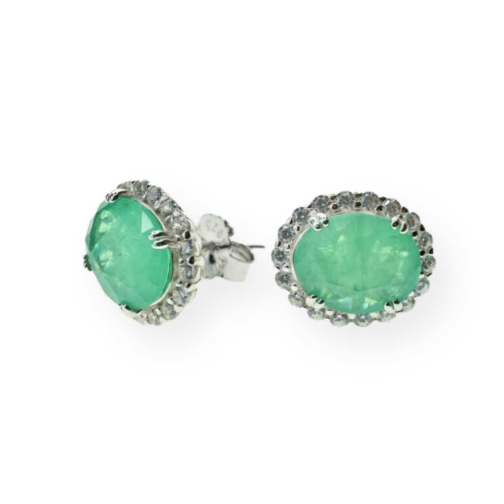 Elegant Oval Earrings in 925 Silver with Stones