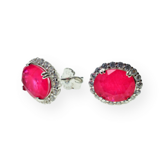 Elegant Oval Earrings in 925 Silver with Stones