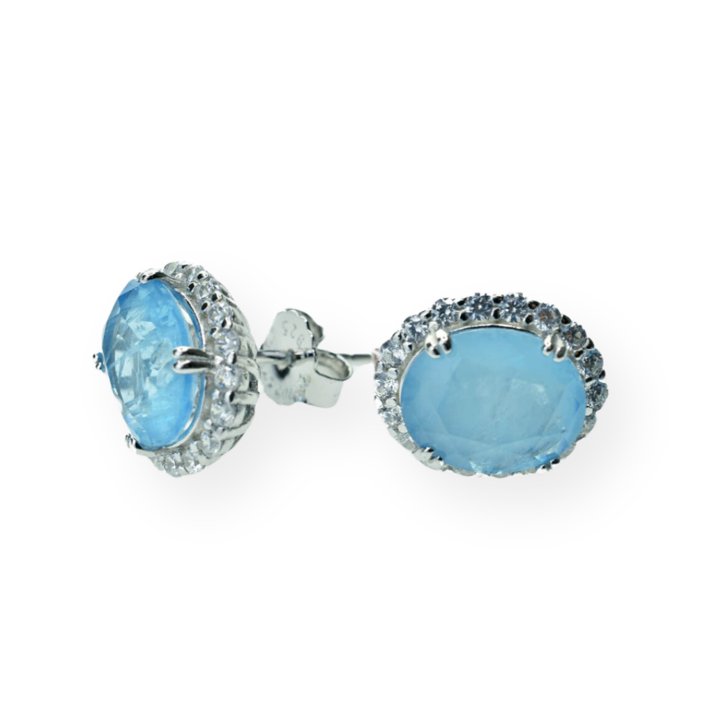Elegant Oval Earrings in 925 Silver with Stones