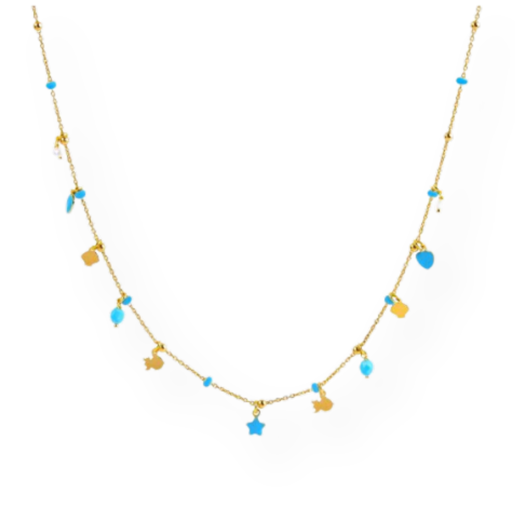 Collana Argento 925 Oro 18k con Ciondoli Multicolor