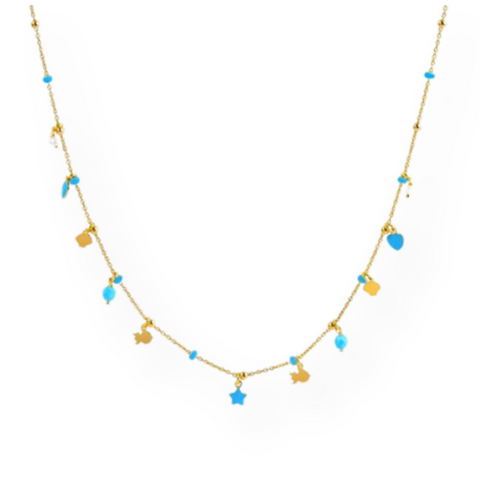 Collana Argento 925 Oro 18k con Ciondoli Multicolor