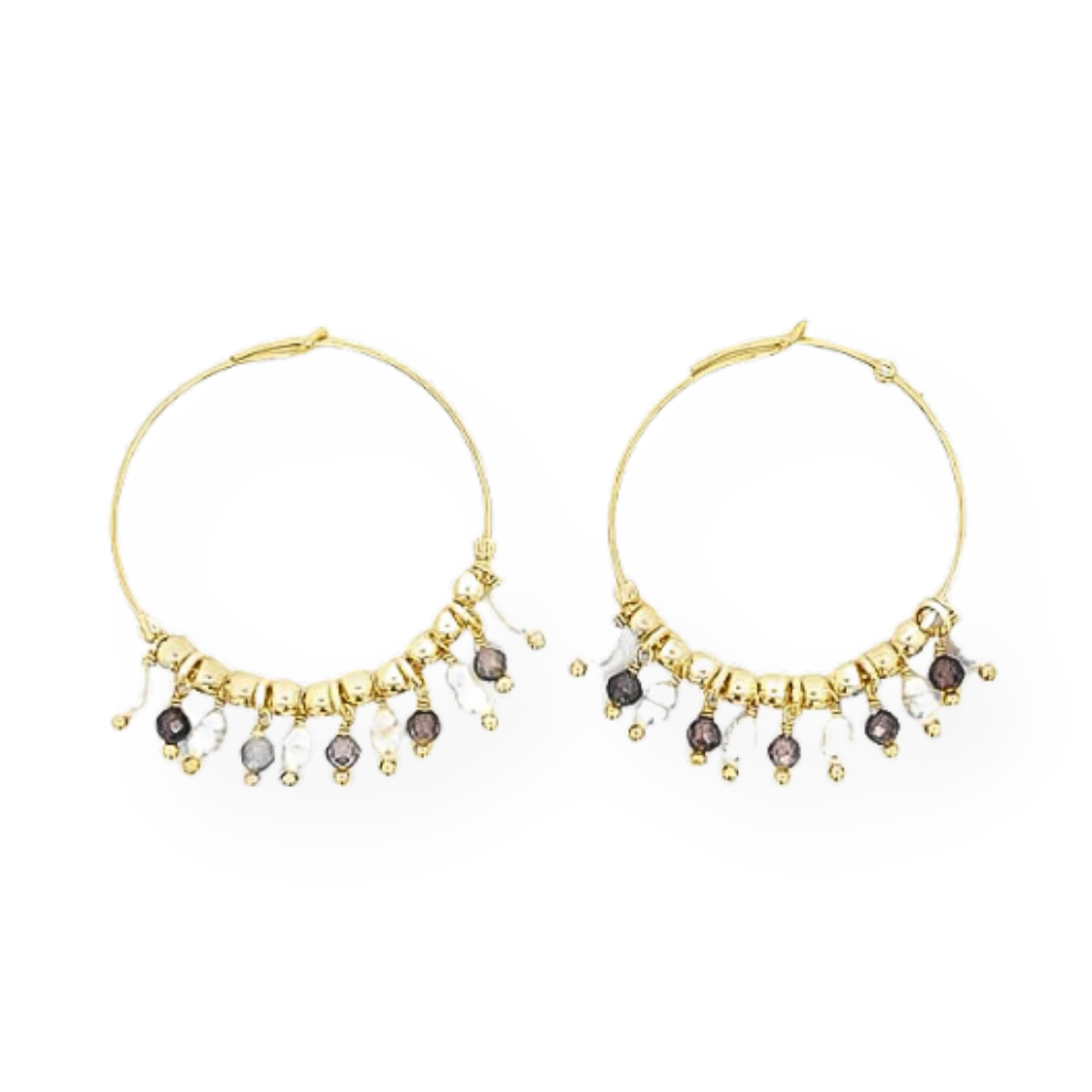 Hoop earrings with pearls and colored beads, in Silver and Gold