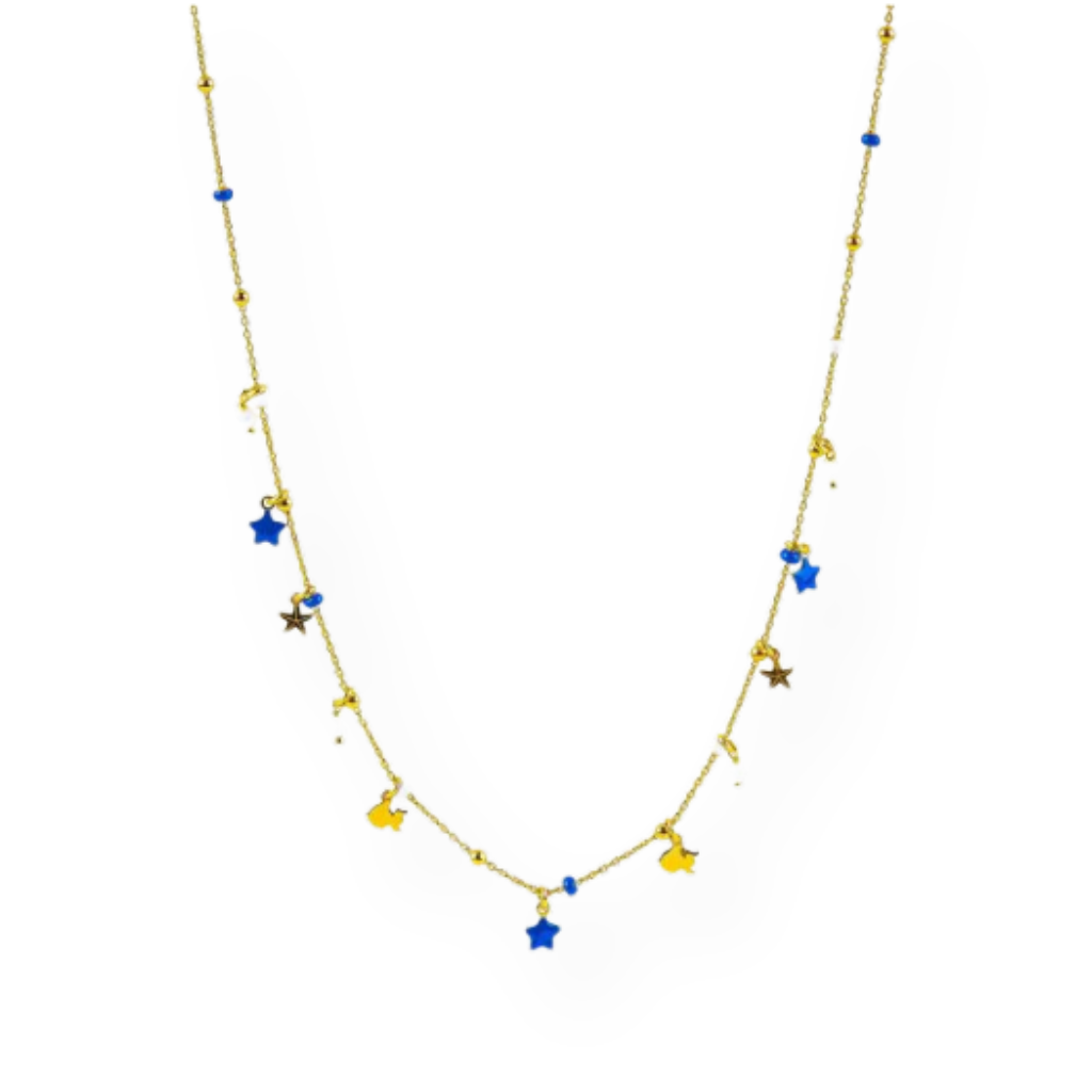 Collana Argento 925 Oro 18k con Ciondoli Multicolor