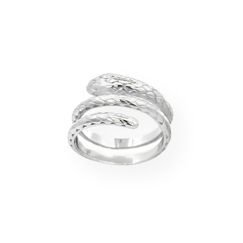 Anello a serpente in argento con motivo a squame.