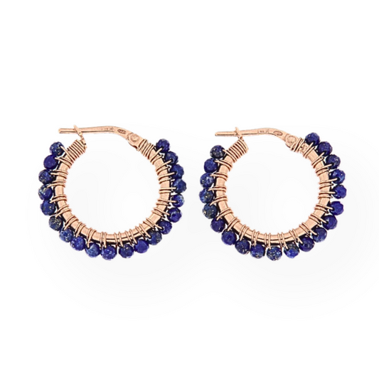 Lapis or Emerald Coral Hoop Earrings