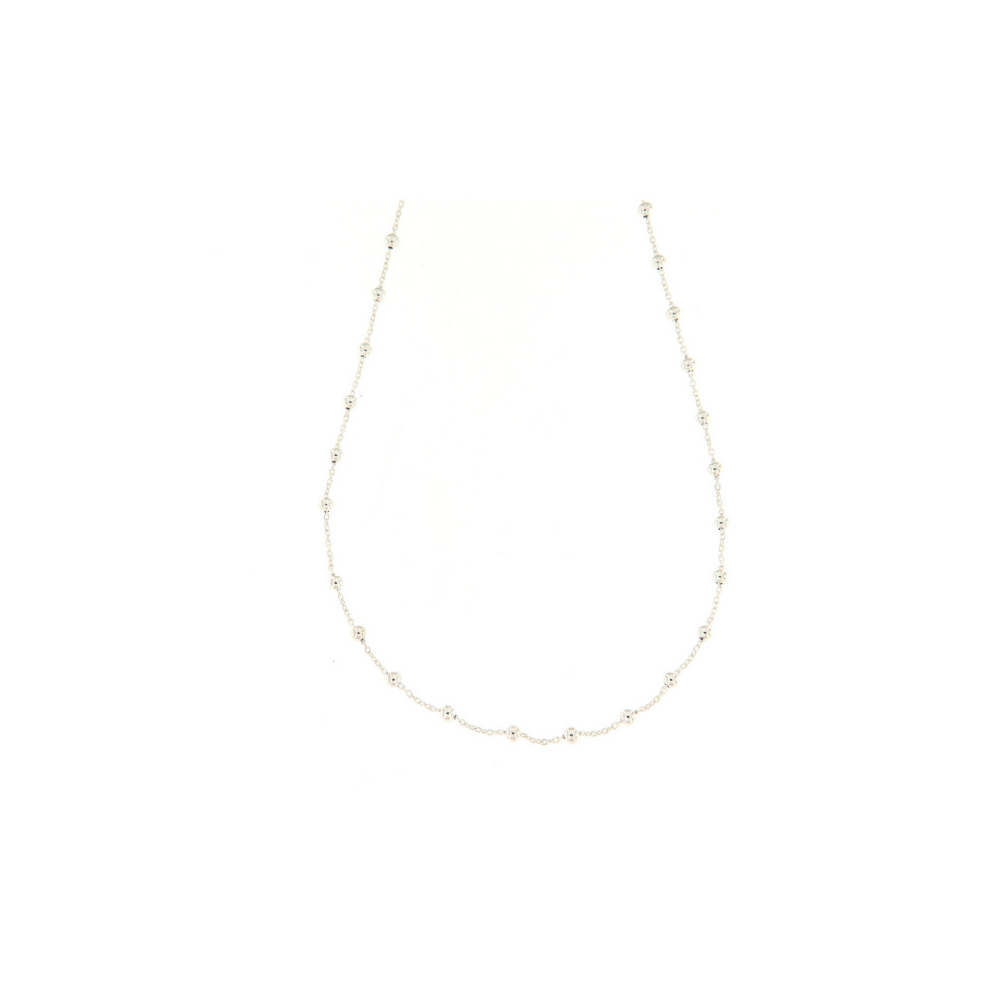 Collana in oro bianco con piccole sfere.