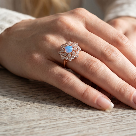 Anello Margherita con Opale, Produzione ESCLUSIVA, Argento 925