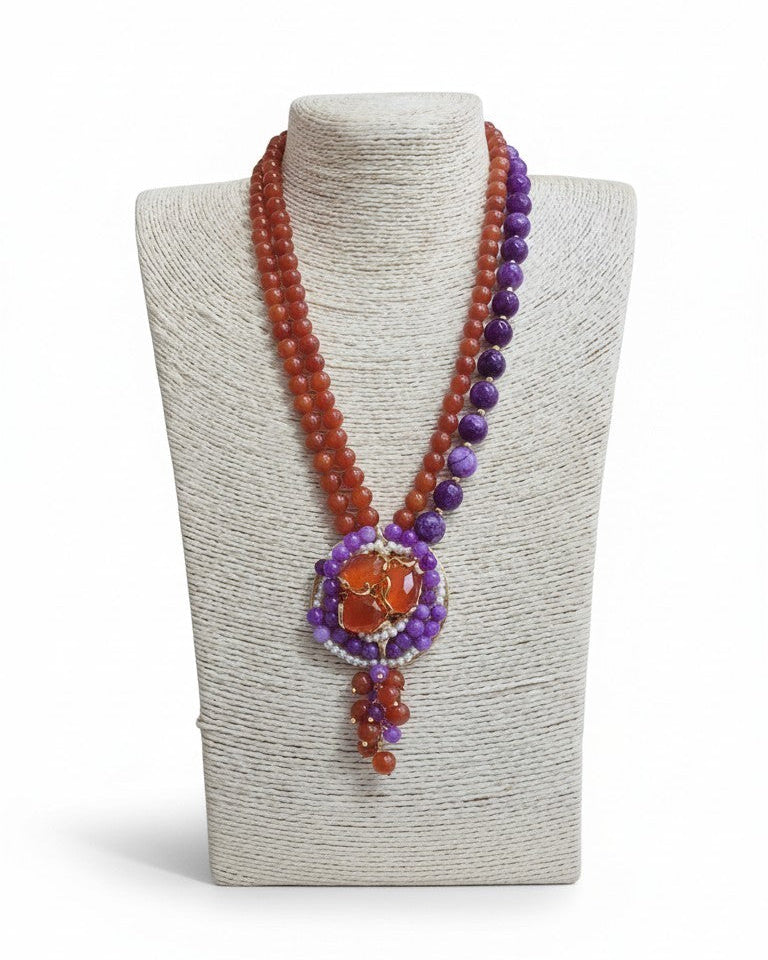 Collana ad Y con Centrale Pregiato, Arancio e Viola