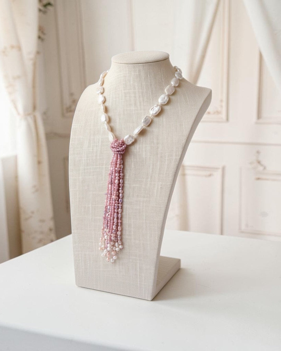 Collana Cravatta con Perle di fiume ed acqua dolce, Argento s925