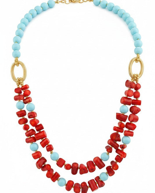 Collana Maxi con Pietre di Pasta di Turchese e Corallo rosso
