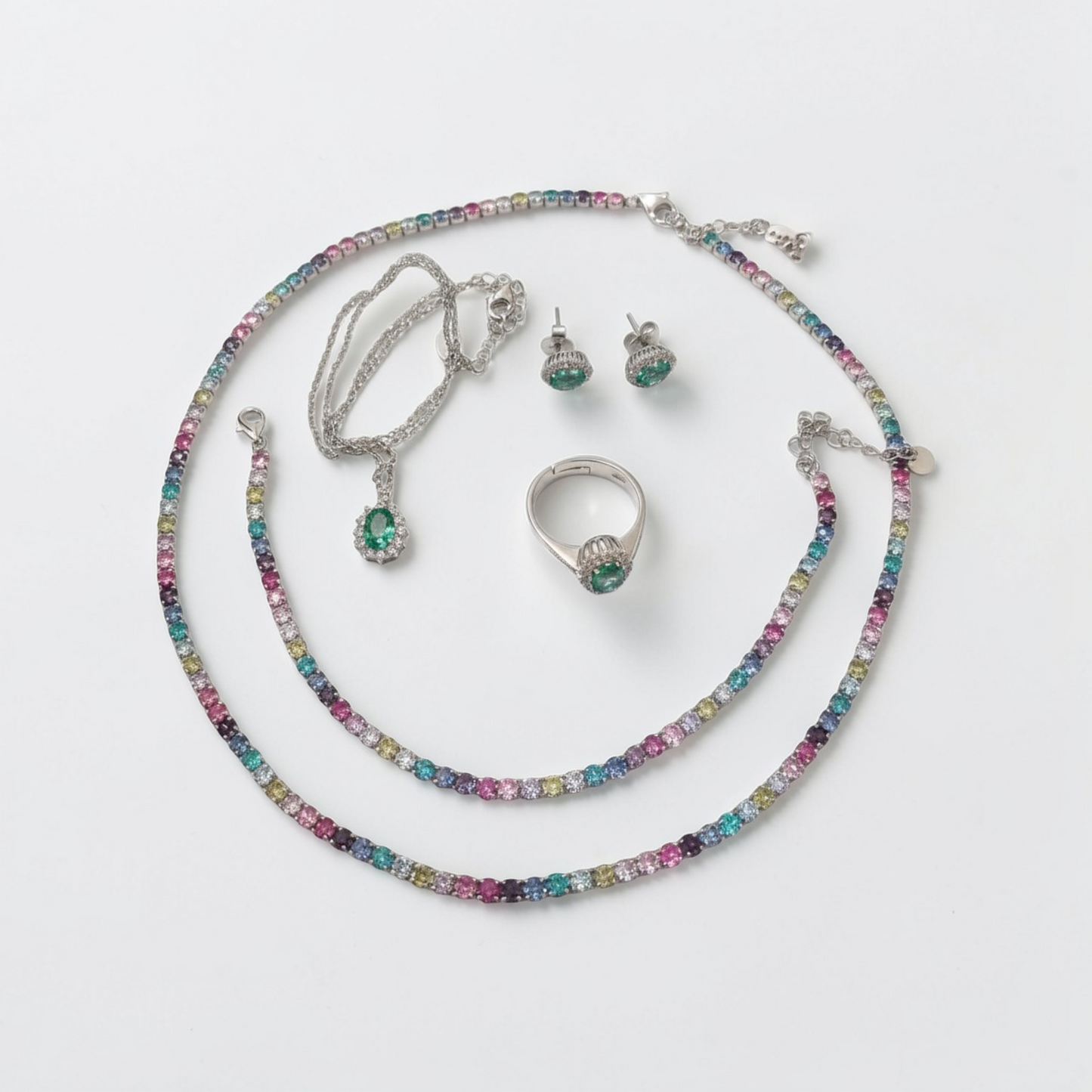 Collana Tennis Multicolor Paraiba, 3mm, Argento 925 NUOVA PRODUZIONE