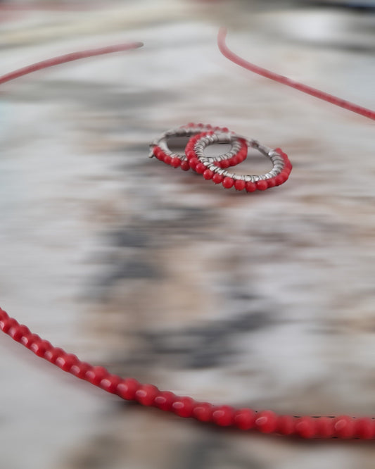 Collana con Perline di Corallo Rosso, in Argento s925