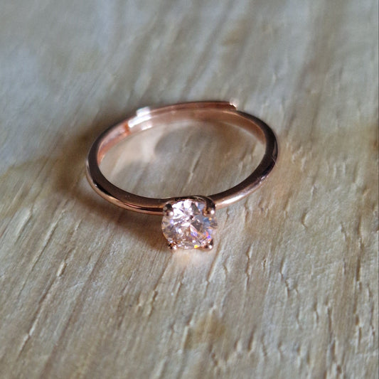 Anello Solitatio 5mm base ORO ROSA Produzione Propria, in ARGENTO S925