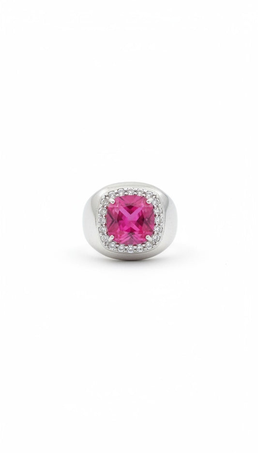 Anello Chevalier Zircone Quadrato Fucsia, in Argento s925