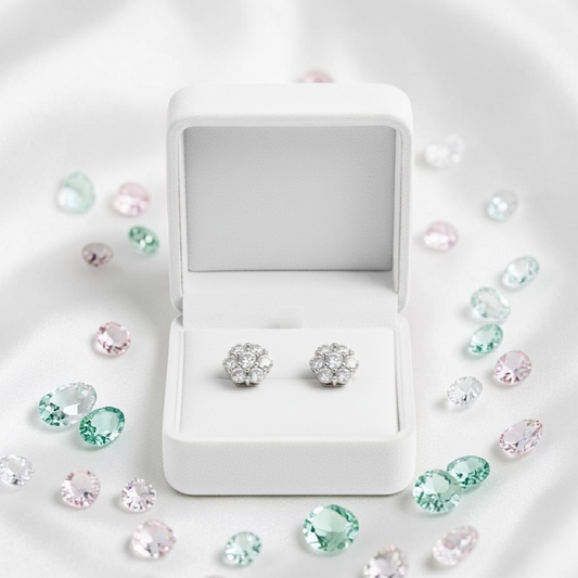 Orecchini Fiore con MOISSANITE Bianchi mm 3 in, in Argento S925