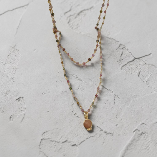 Collana Doppio Filo Stile Rosario con Tormalina, in Argento s925