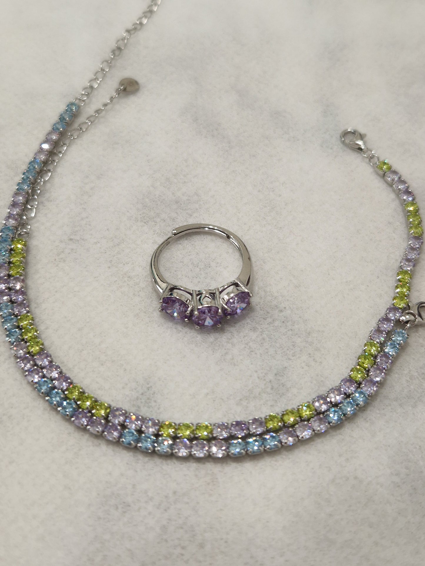 Bracciale Tennis Lilla e Acquamarina, in Argento S925