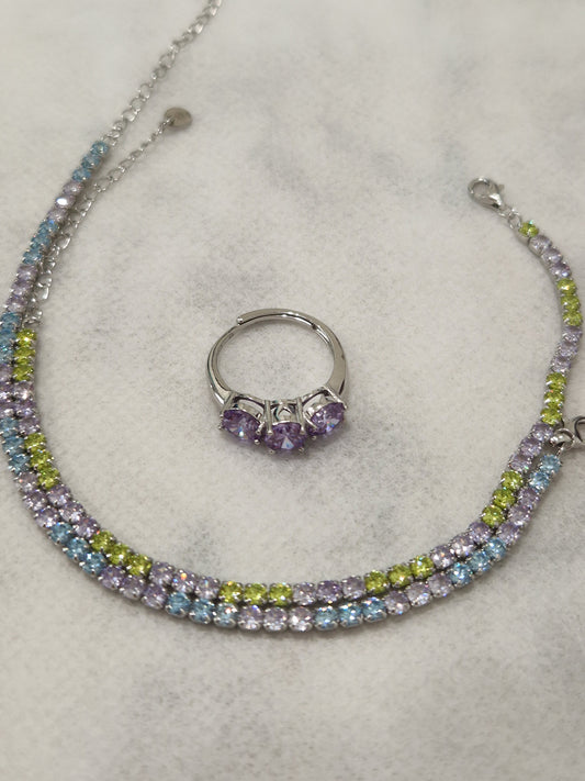 Bracciale Tennis Lilla e Acquamarina, in Argento S925