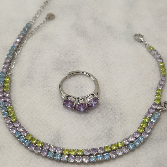 Bracciale Tennis Lilla e Acquamarina, in Argento S925