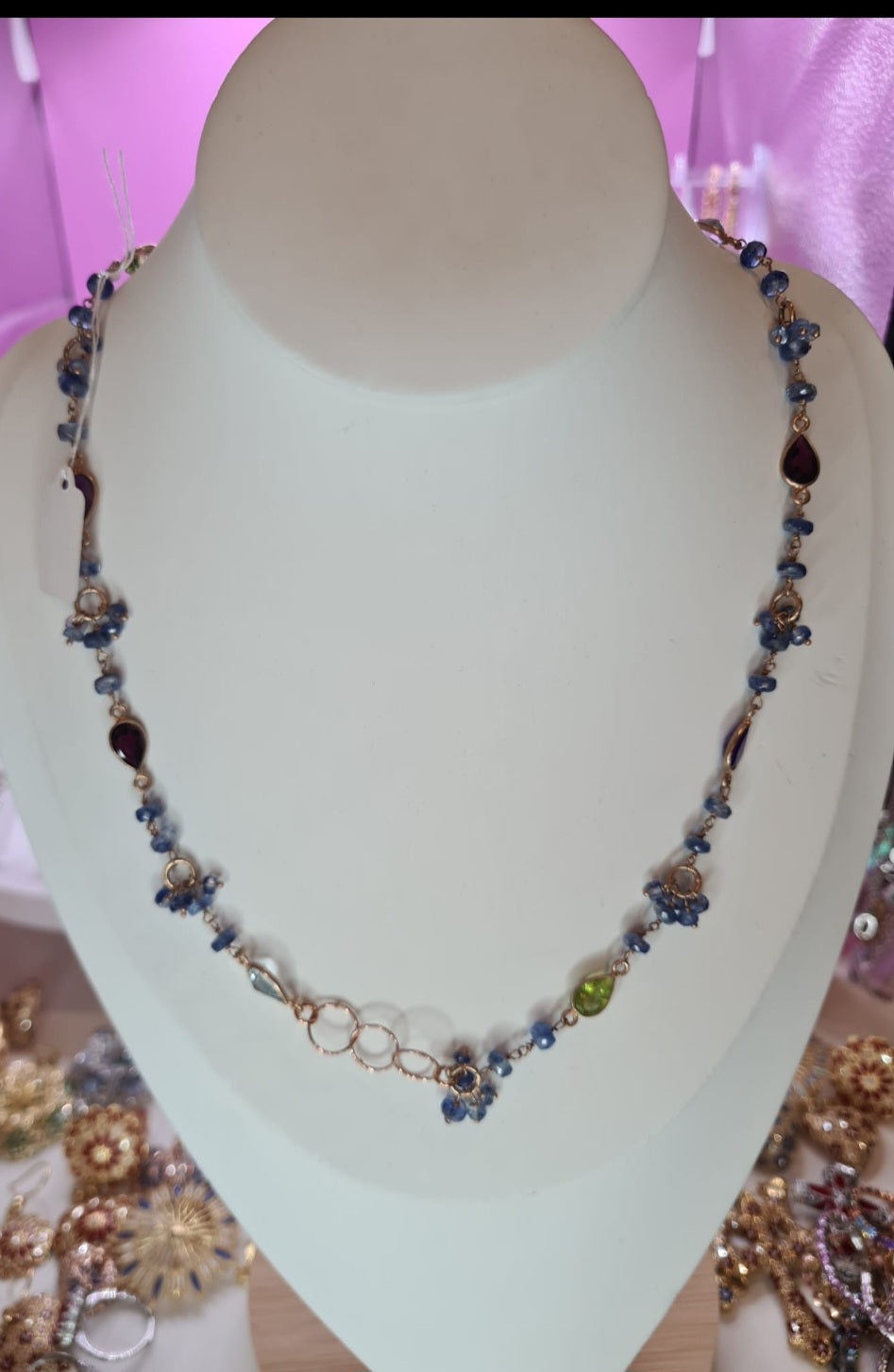 Collana realizzata a mano, in Calcedonio e Pietre miste, Argento s925