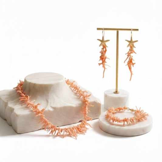 Collana in Corallo Rosa Salmone + Orecchini + Bracciale