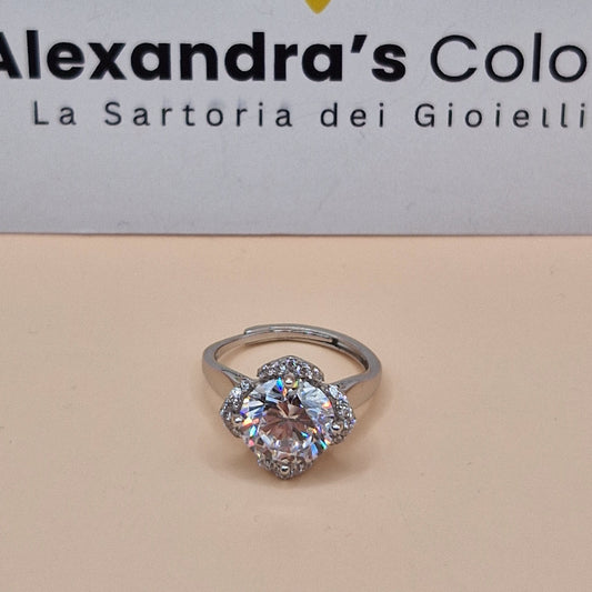Anello Fiore Barocco, in Argento S925 e Zirconi