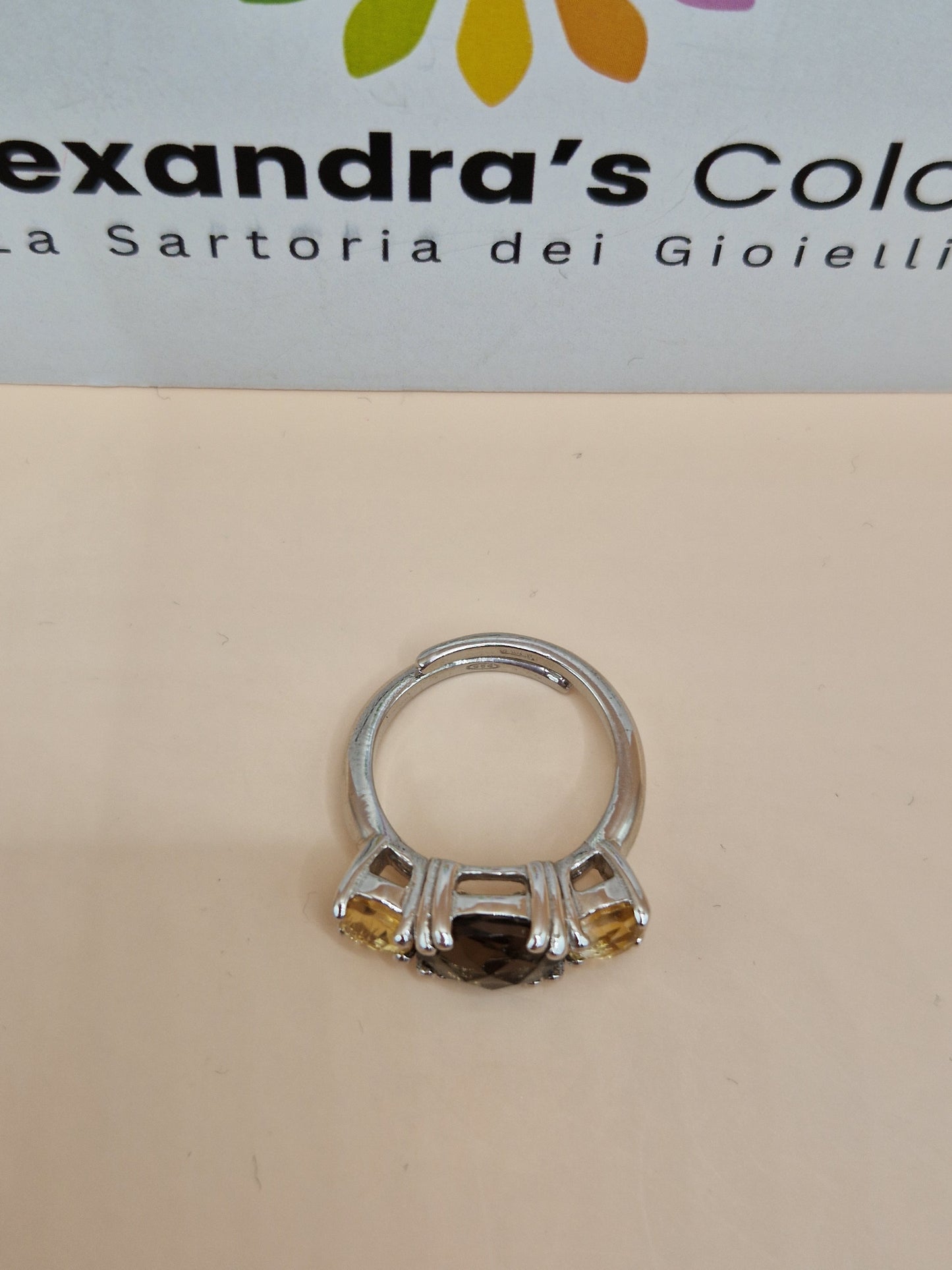 Anello Pregiato Quarzo Fumè e Citrino, Argento s925