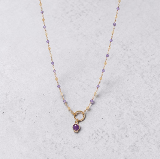 Collana Lunga Stile Rosario con Ametista e Quarzo Fumè, in Argento s925