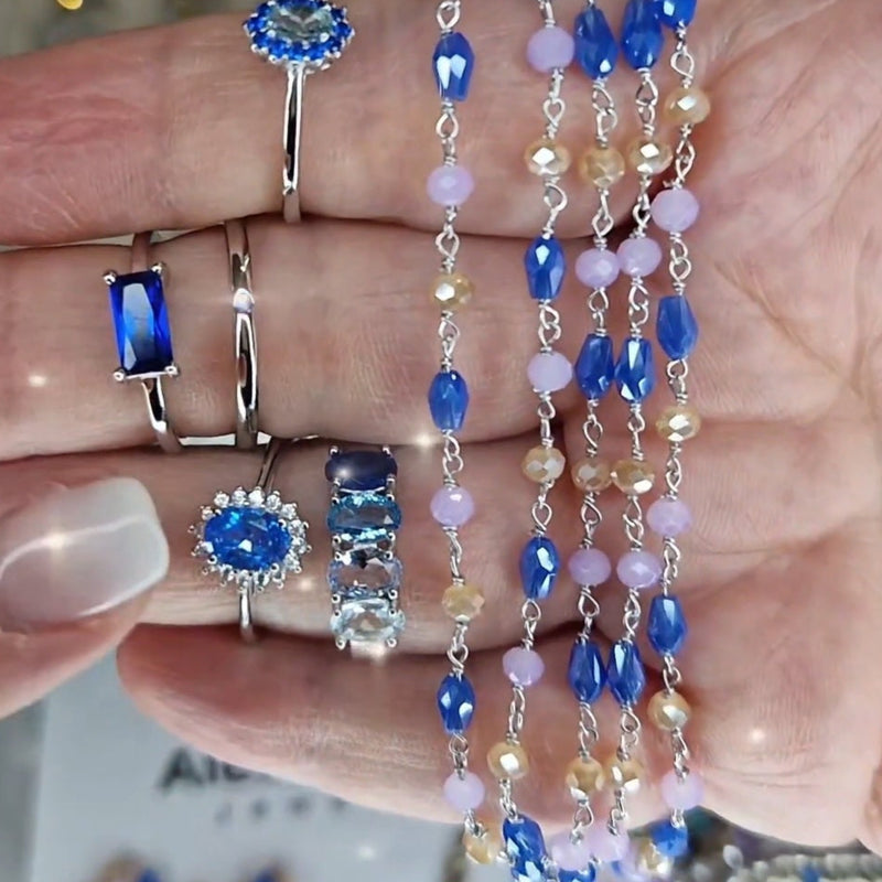 Handmade Rosary Necklace in 925 Silver and Crystals